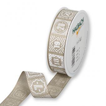 Druckband "Adventskalender" Leinen/Wei