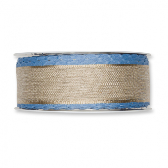 Leinenband mit Bogenkanten 35 mm | Natur/Blau