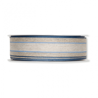 Streifen-Leinenband 25 mm | Natur/Blau