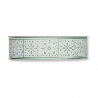 Druckband "Fliesen-Ornament" 25 mm | Mint/Wei