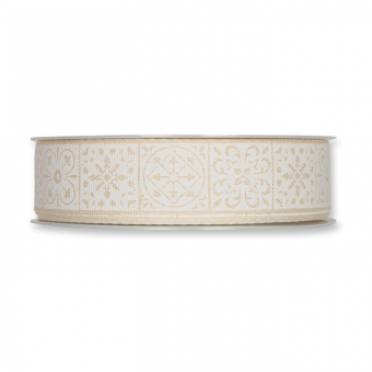 Druckband "Fliesen-Ornament" 25 mm | Creme/Wei