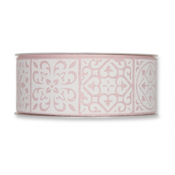 Druckband "Fliesen-Ornament" 40 mm | Pastellrosa/Wei