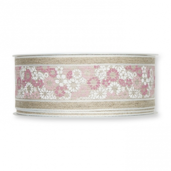 Druckband "Mosaikblmchen" 40 mm | pastellrosa/rosa/wei