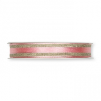 Leinenband mit Satinstreifen 15 mm | leinen/rosa
