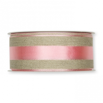 Leinenband mit Satinstreifen 40 mm | leinen/rosa