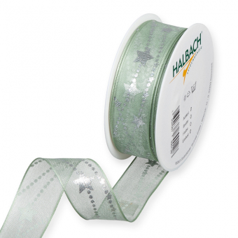 Organza Druckband "Sterne" 25 mm | Mint/Silber