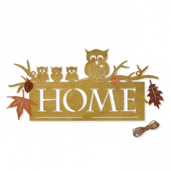 Holz-Schild "HOME" mit Filz-Blttern olivgrn
