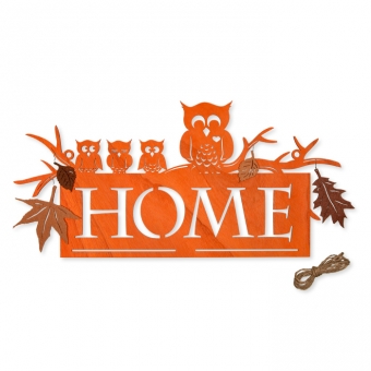 Holz-Schild "HOME" mit Filz-Blttern orange