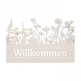 Holz - Schild "Willkommen" wei