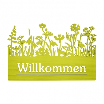 Holz - Schild "Willkommen" grn