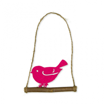 Holz-Hnger mit Filz-Vogel pink