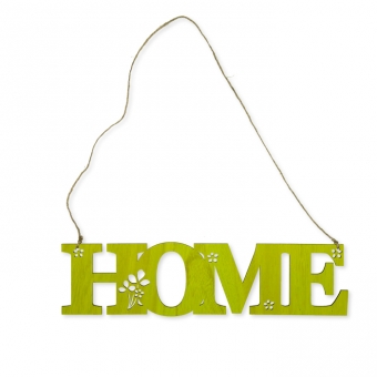 Holz-Schild "HOME" mit Jutekordel grn