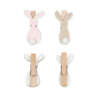 Deko-Holzklammern "Hasen" 6 Stck Rosa/Natur
