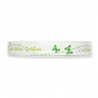 Druckband "...mit lieben Gren" 15 mm grasgrn/grn