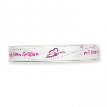 Druckband "...mit lieben Gren" 15 mm pink/violet