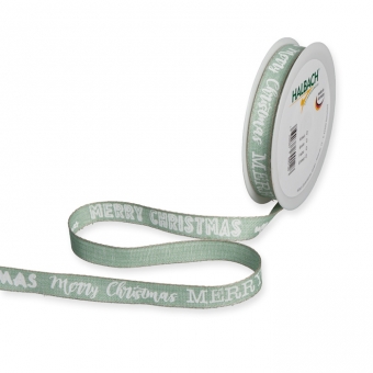 Druckband "Merry Christmas" 15 mm Mint/Wei