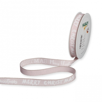 Druckband "Merry Christmas" 15 mm Pastellrosa/Wei