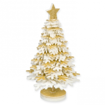 Deko-Aufsteller "Baum" mit Glitter 21 cm | Creme/Gold