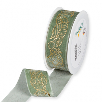 Samt-Druckband "Bltter" Mint/Gold