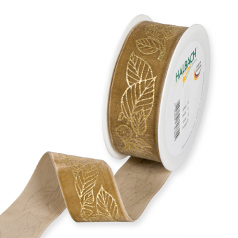 Samt-Druckband "Bltter" Natur/Gold