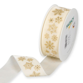 Samt-Druckband "Schneesterne" Creme/Gold