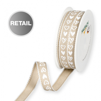 Druckband "Herzen" Leinen/Wei