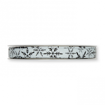 Satin-Druckband "Schneesterne" 10 mm | schwarz/wei