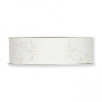 Satin-Druckband "Schneesterne" 25 mm | creme/wei