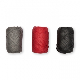 Papier-Raffia-Set 3 x 10 m grau/rot/schwarz