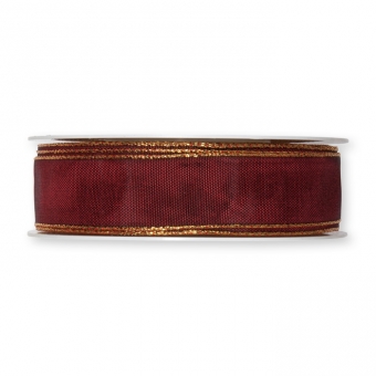 Taftband mit Lurexkanten 25 mm | Dunkelrot/Gold
