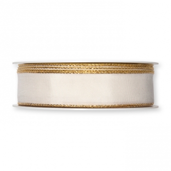 Taftband mit Lurexkanten 25 mm | Creme/Gold