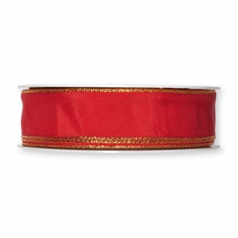 Taftband mit Lurexkanten 25 mm | Rot/Gold