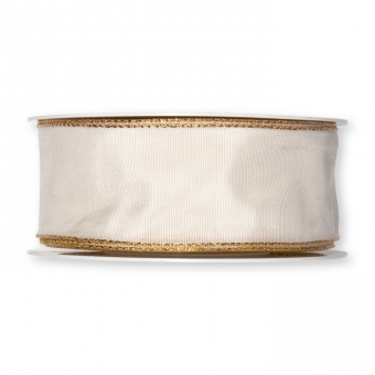 Taftband mit Lurexkanten 40 mm | Creme/Gold