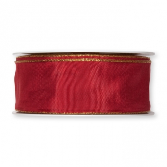 Taftband mit Lurexkanten 40 mm | Ruby/Gold