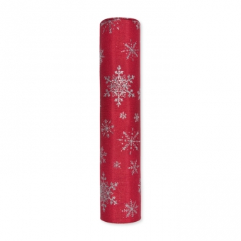 Taftstoff mit Glitterdruck "Schneesterne" 300 mm | rot/silber