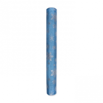 Taftstoff mit Glitterdruck "Schneesterne" 500 mm | blau/silber