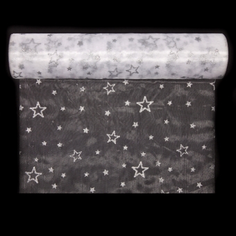 Organza mit Glitterdruck "Sterne" 300 mm | Wei/Silber