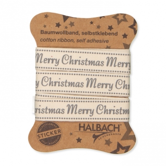 selbstklebendes Baumwollband Grau/Creme creme - Merry Christmas