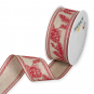 Leinen-Druckband "Zweige/Zapfen", Farbe: Natur/Rot