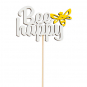 Holz-Stecker "Bee happy", Farbe: Wei/Gelb