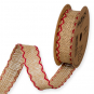 Juteband mit bestickten Kanten, Farbe: Natur/Rot