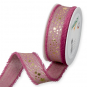 Leinen/Polyester-Druckband "Sterne", Farbe: Beere/Leinen/Gold