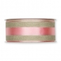 Leinenband mit Satinstreifen, Farbe: leinen/rosa